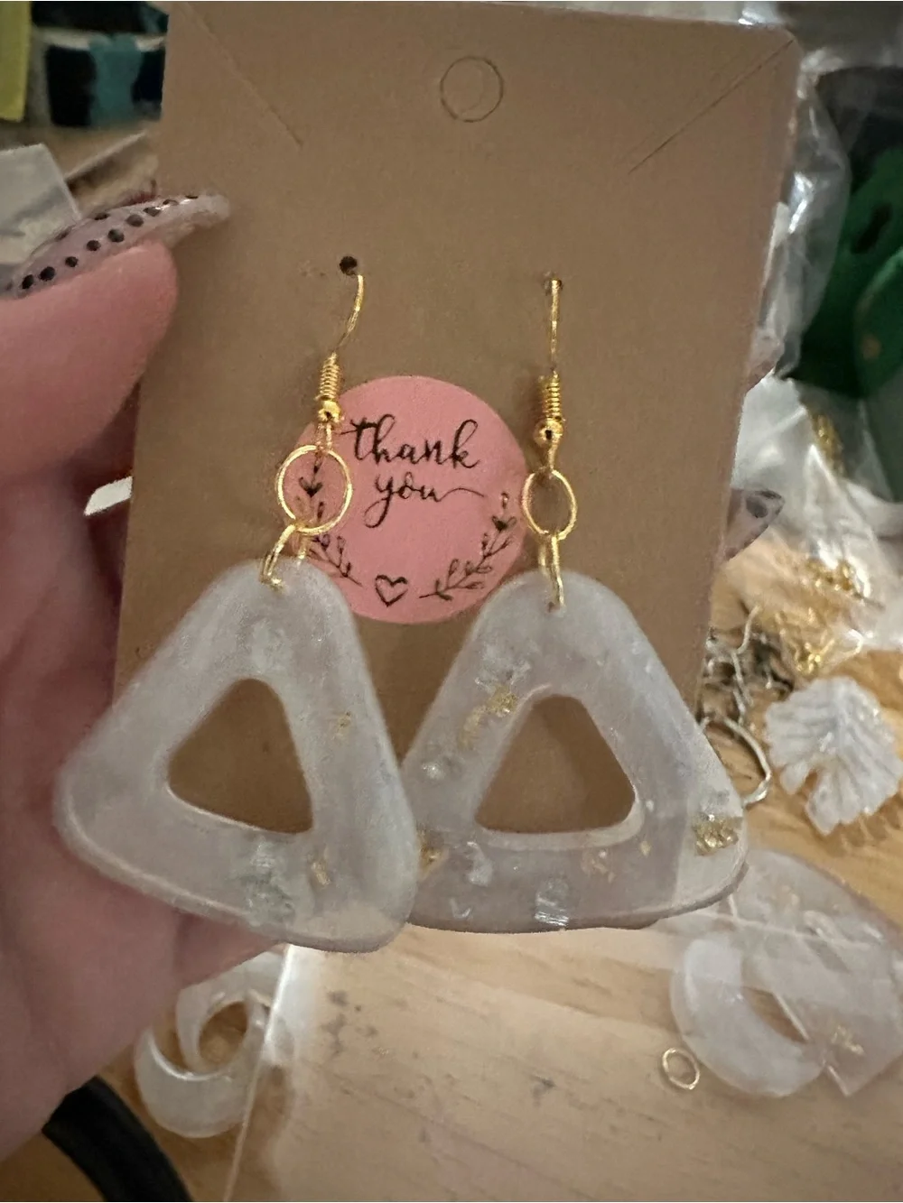 Handmade Sparkle Triangle Dangle Earrings - Gold Hardware - Unbranded